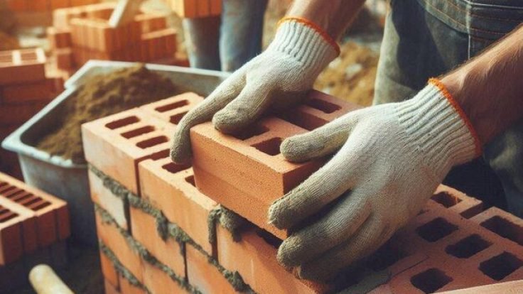 Builder profession man laying brick on mortar _ Premium AI-generated image